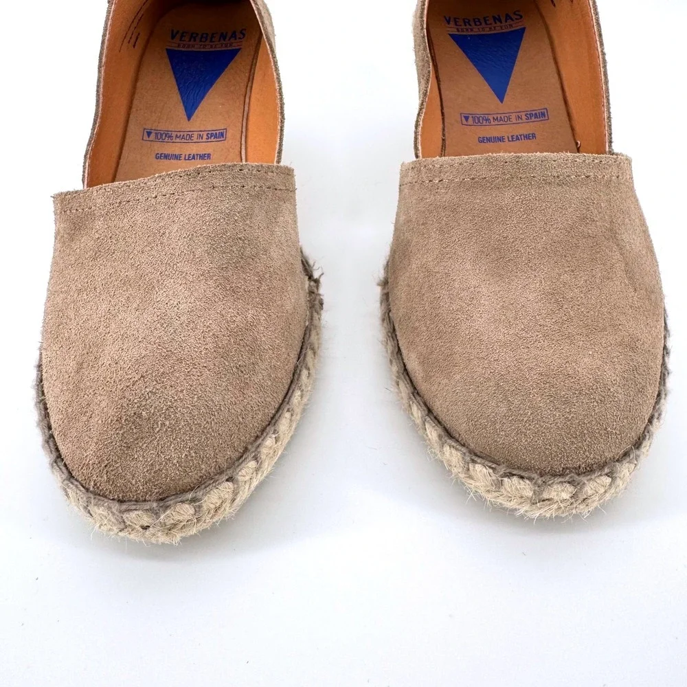 Verbenas Mamen Espadrille Wedge Women 40 Taupe Suede Leather Made in Spain